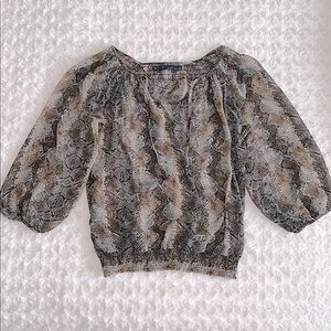 Zara Blouse Snakeskin Print Balloon Sleeve Smocked Waist
